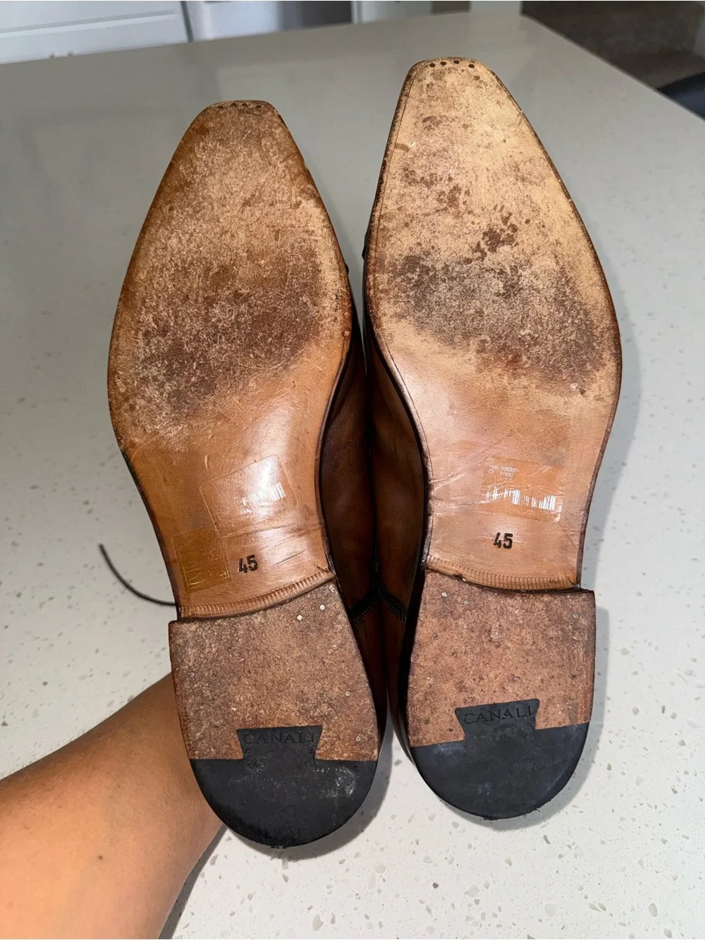 Canali Brown Burnished Leather Cap-Toe Derby Oxfords